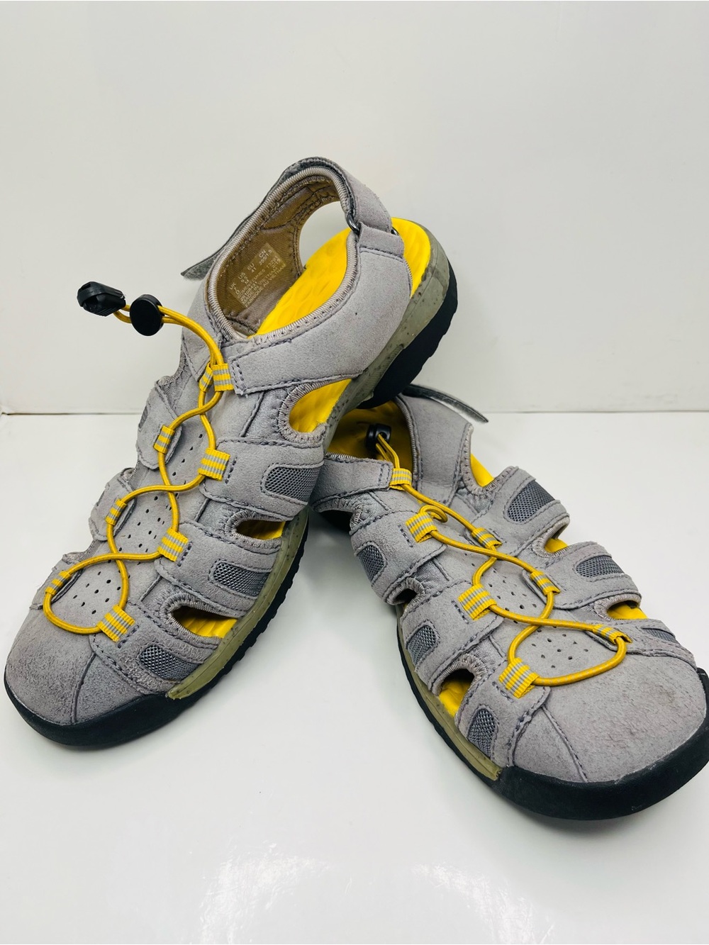 Clarks Women Grey Yellow Bungee Sport Sandals Size 9.5W
